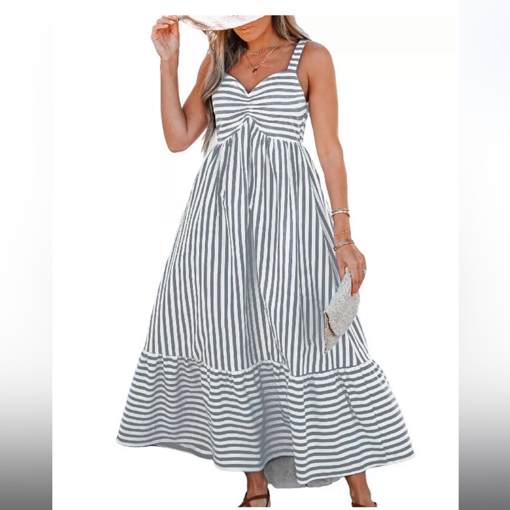 CUPSHE Women's Striped Ruched Maxi Beach Dress